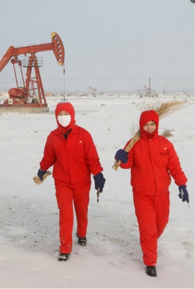 (通讯员 周建玲) 1月15日,中国石油克拉玛依油田一名采油女工冒著严寒